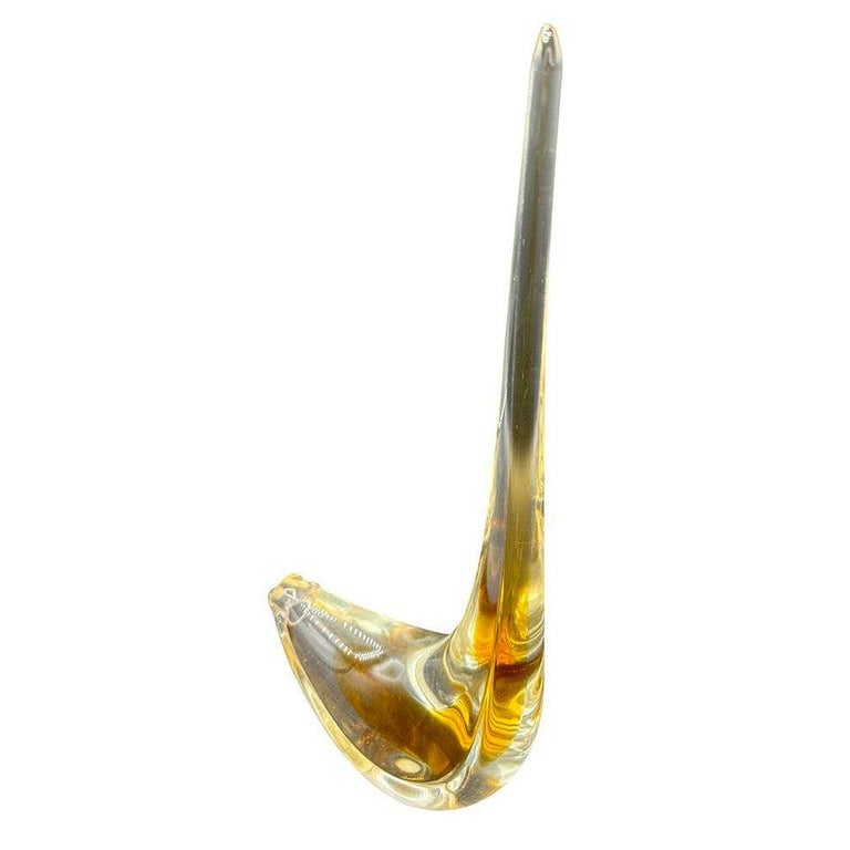Mid Century Hand Blown Sommerso Murano Yellow Art Glass Bird w/ Tall Feather