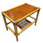 Restored Mid-century 2 Tier Rattan & Wicker Coffee Cocktail Table w Mahogany Top
