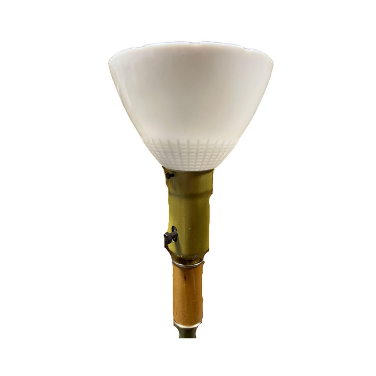 Mid-century Rattan & Brass Floor Lamp w/ Reed Accents