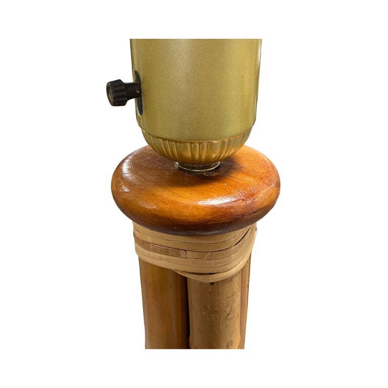Mid-Century 4 Strand Rattan & Wicker Floor Lamp w/ Brass Base