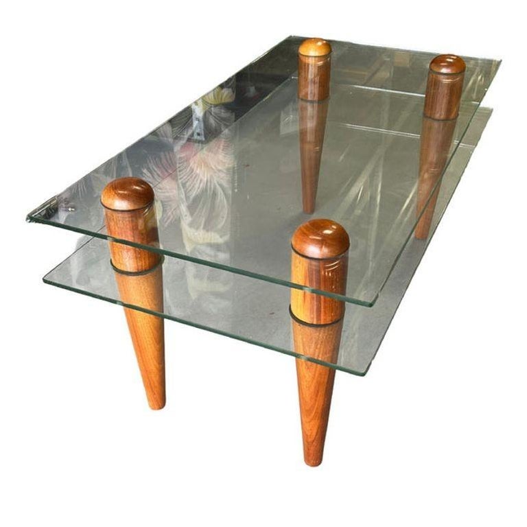 Gilbert Rohde Floating Glass Walnut Coffee Table