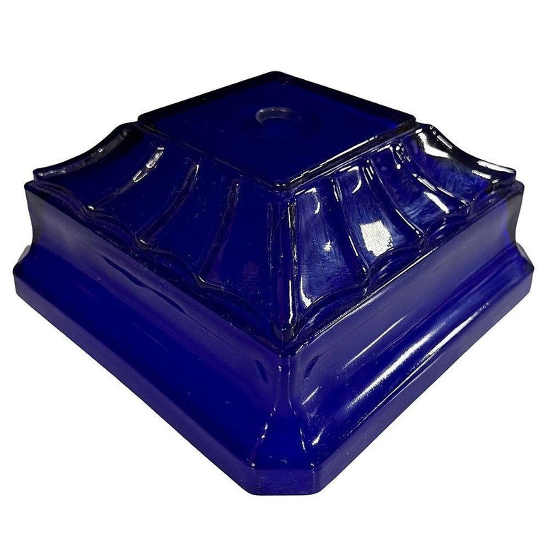 Vianne Art Deco Geometric Square Cobalt Art Glass Light Up Lamp Base