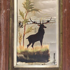 Mid-Century Modern Hand Painted Buck on Mirror with Walnut Frame