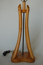 Restored Hourglass Rattan & Mahogany Lamp, Pair