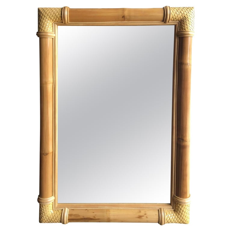 Restored Extra Large Single-Strand Rattan Mirror with Fancy Wrappings