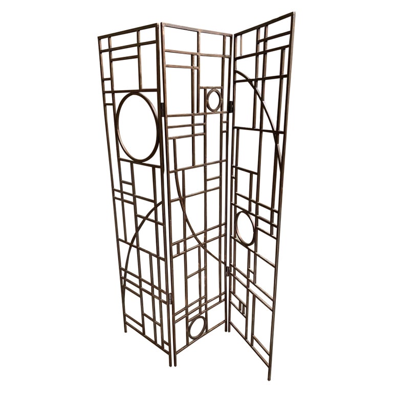Post Modern Copper Tone Geometric Folding Room Divider by Robert Sonneman