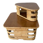 Restored Stacked Two-Tier Rattan Corner Side Table