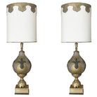 Hand Painted Impasto Frosted Glass Midcentury Table Lamp Pair with Shade