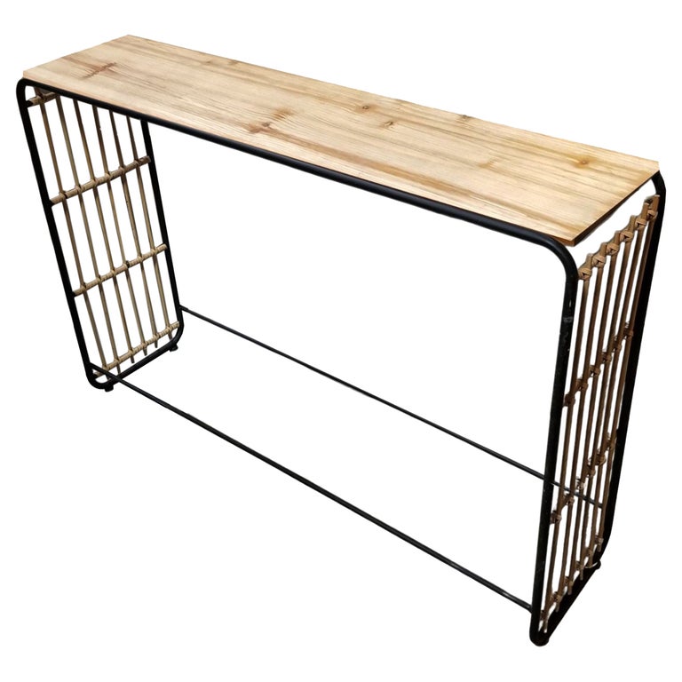 Restored Blonde Wood and Reed Rattan Waterfall Console Table