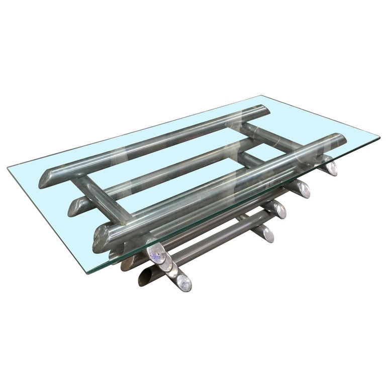 Willy Rizzo Style Modern Chrome Tubular Stacked Cocktail Table, France