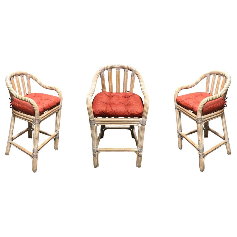 Restored Rattan Whitewash Counter Chairs