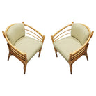 Restored Rattan Barrel Back Dining Chair Armchair W/ Skeleton Arms - Pair