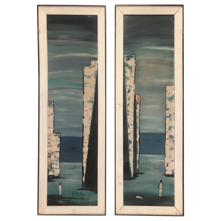 Abstract Landscape Acrylic on Canvas by Carlo of Hollywood, Pair