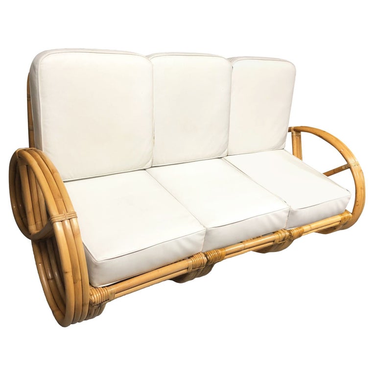 Restored Mid-century Rattan 3-Strand Full Pretzel 3-Seat Sectional Sofa