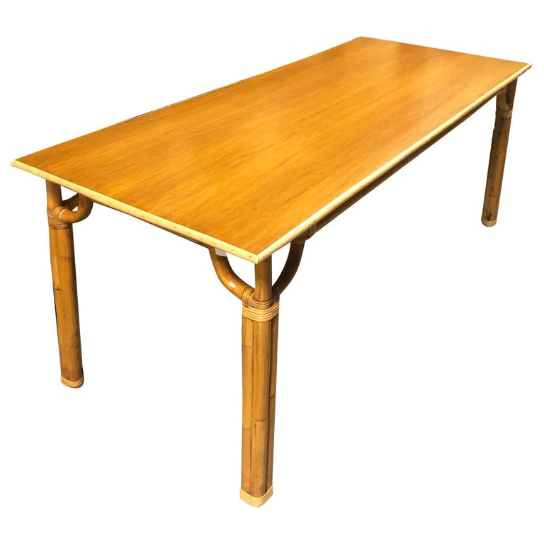 Restored Rattan Three-Strand Long Dining Table
