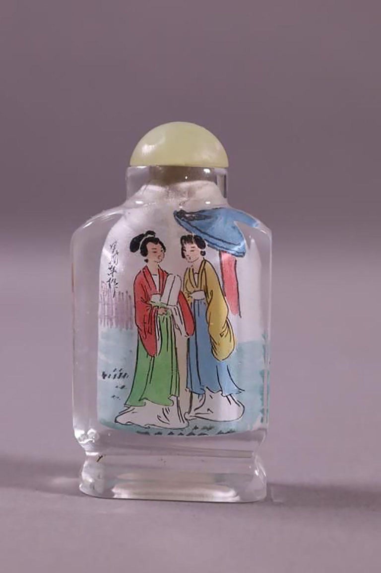 Set of Three Eglomise Reverse Painted Snuff Bottles with Female Portraits