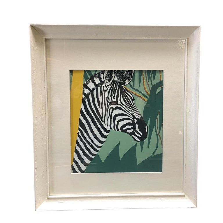 Post War Hawaiian Airbrush Zebra in Original Frame w/ large Mat, Pair