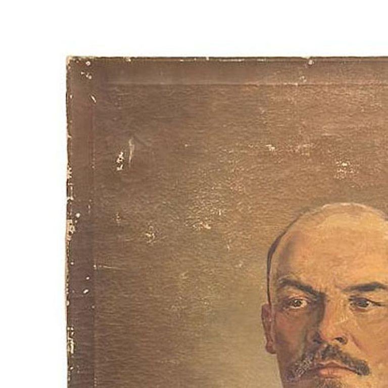 Soivet Era Vladimir Lenin Oil on Canvas Portrait, Russia