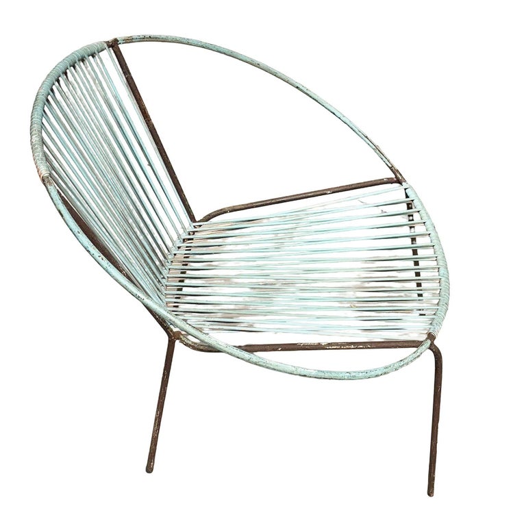 Mid-Century Iron and Rubber Cord Loop Outdoor/Patio Chair by Salterini, Pair