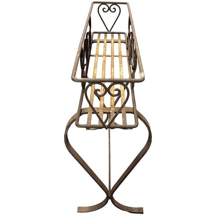 Mid-century Wroght Iron Scrolling Trestle Style Elevated Planter Stand