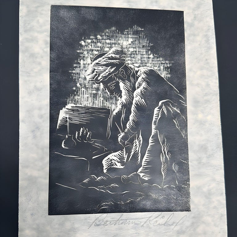 Pair of Wood Block Engraving Prints by Bertram Reibel signed in Frame