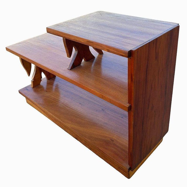 Restored Hand Carved Koa Wood 3 Tiered Side Lamp Table w/ Bamboo Motif