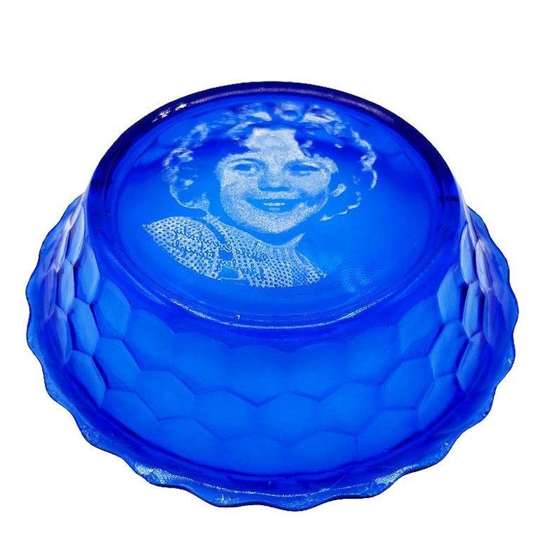 Art Deco Cobalt Shirley Temple Blue Glass Decrotive Bowl Pair by Hazel-Atlas