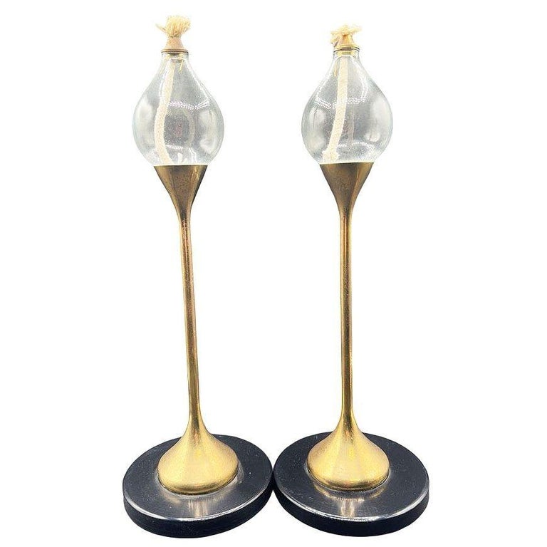 German Brass "Clear Drops" Oil Lamp Candlestick by Freddie Andersen, Set of 3