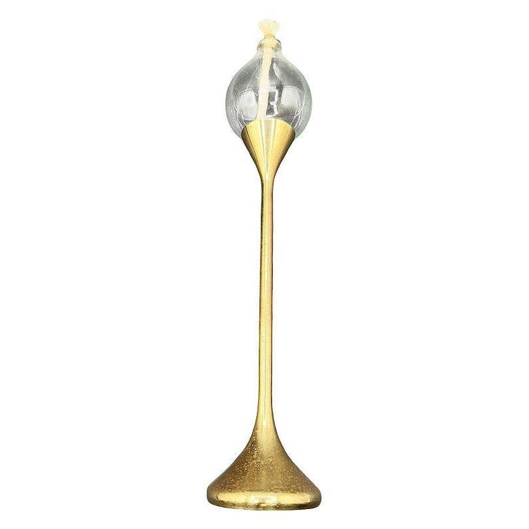 Post Modern German Brass "Clear Drops" Oil Lamp Candlestick by Freddie Andersen
