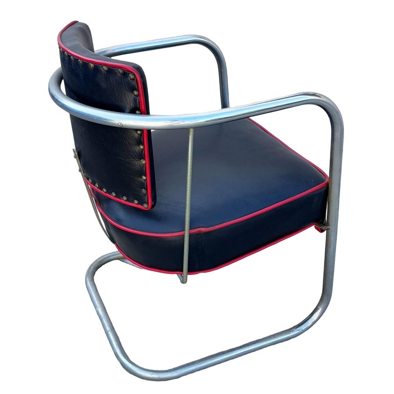 Streamline Art Deco Chrome Tubular Cantilever Springer Club Chair by Royal Metal