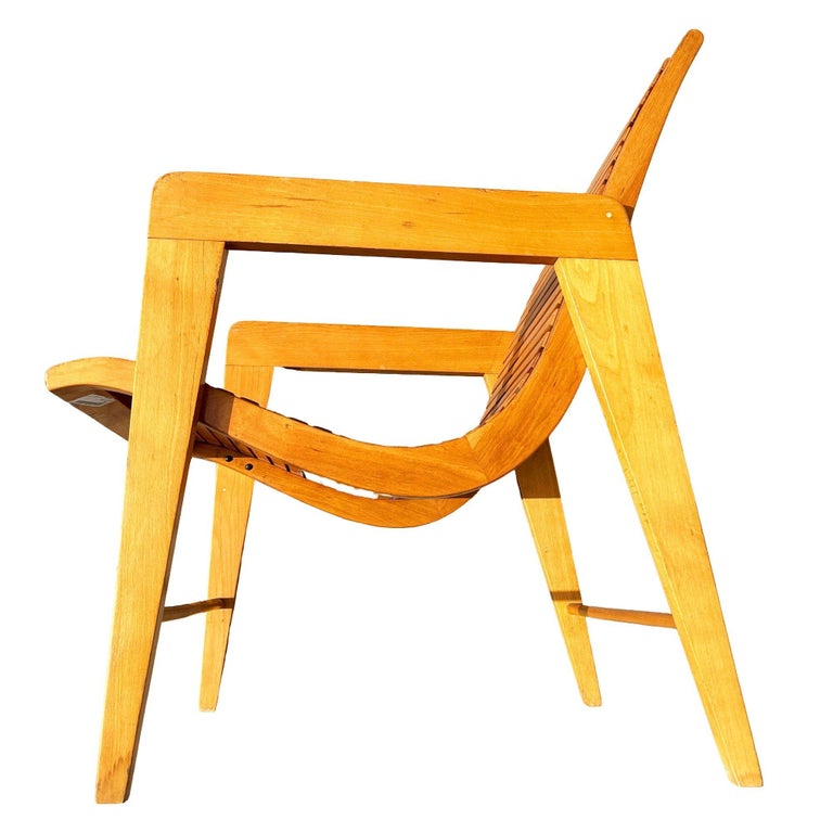 Bespooke Scandinavian Modern Blonde Slat Wood "Staple" Arm Lounge chair