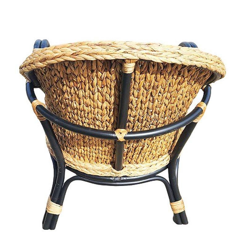 Modern Black Rattan Armchair Dining Chair w/ Wicker Seat