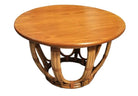 Restored Mid-century Rattan & Mahogany 3-Strand Round Drum Base Coffee Table