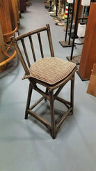 Mid Century Dark Stained Rattan Bar Stools with Stick Back, set of 8