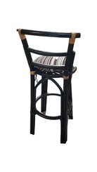 Restored Black Rattan Bar Stools Pair in the style of John Wisner