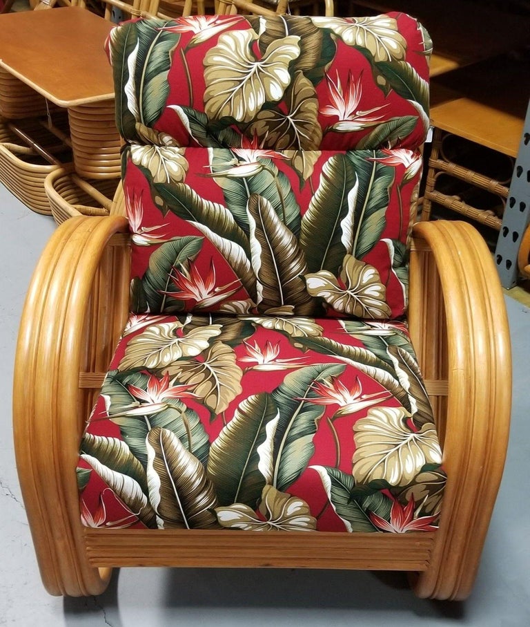 Rattan Mid-century 3-Strand Pretzel Lounge Chair and Ottoman
