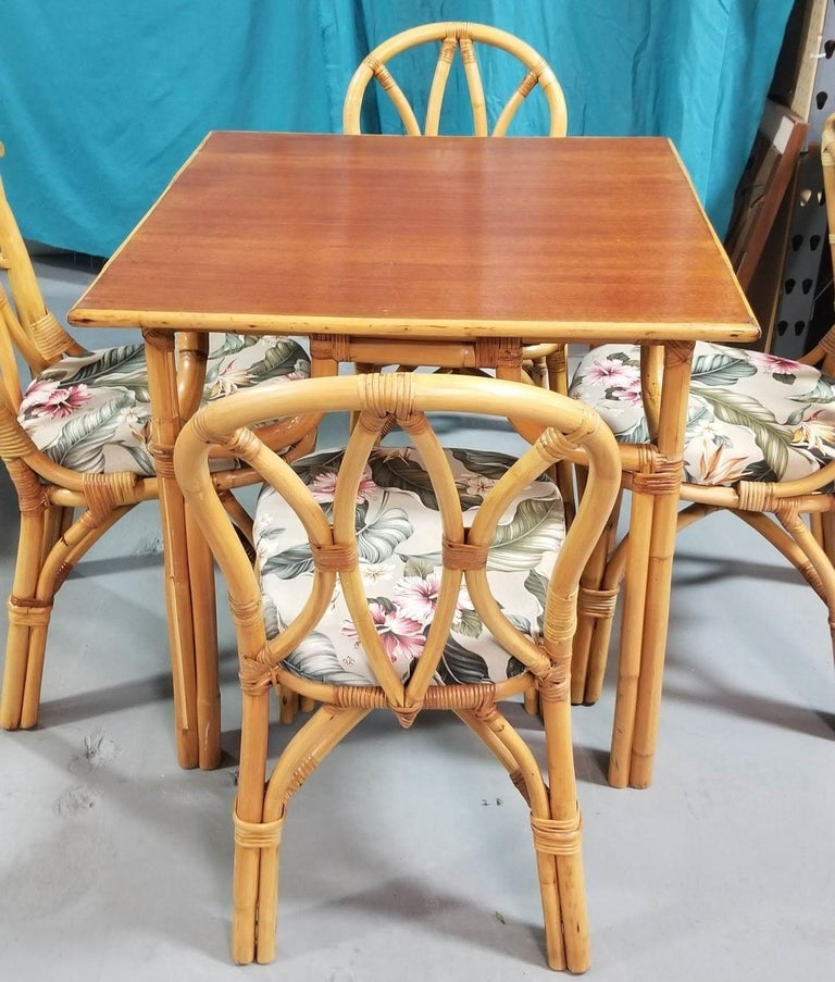 Restored Rattan 3-Strand "Hour Glass" Dining Table & Chairs Dining Set