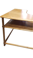 Restored MCM Maple & Faux Rattan "L" Shaped Corner Table by Heywood Wakefield