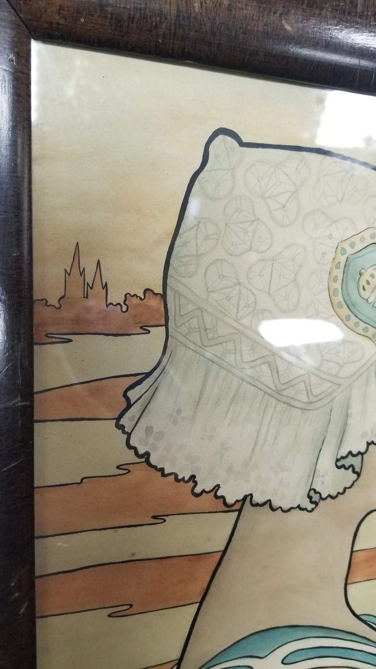 Framed Original 1909 Lithograph "Queen Wilhelmina" by P. Shepard