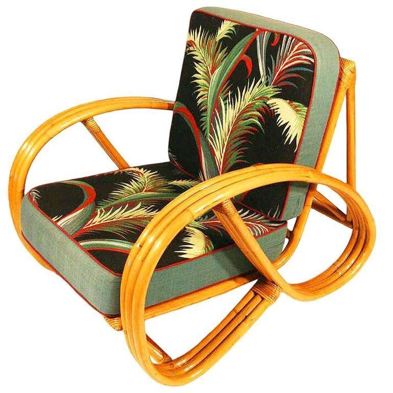 Restored Mid-century 3-strand 3/4 Round Pretzel Arm Rattan Lounge Chair, Pair