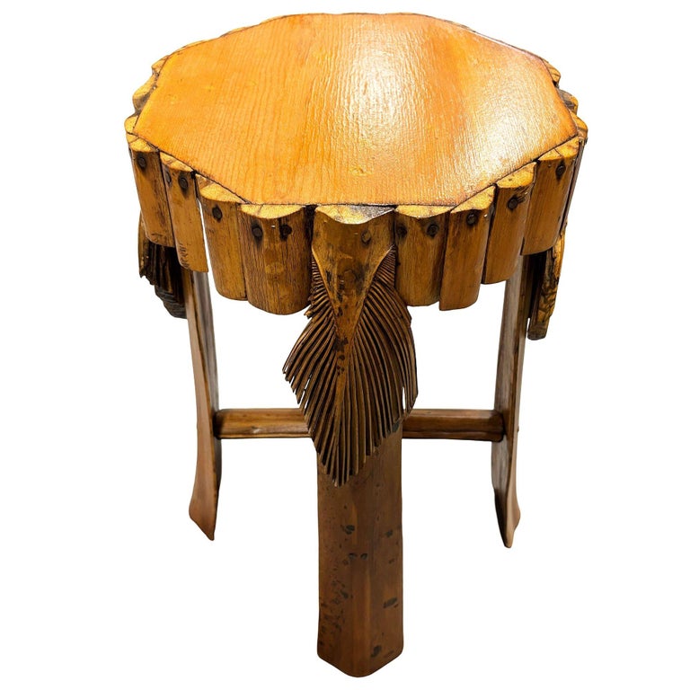 Restored Mid-century Hawaiian Split Bamboo Side Drinks Table w/ Koa Wood Top