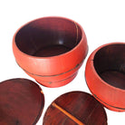 Chinese Red Lacquered Wood Rice Bucket Decorative Box with Lid
