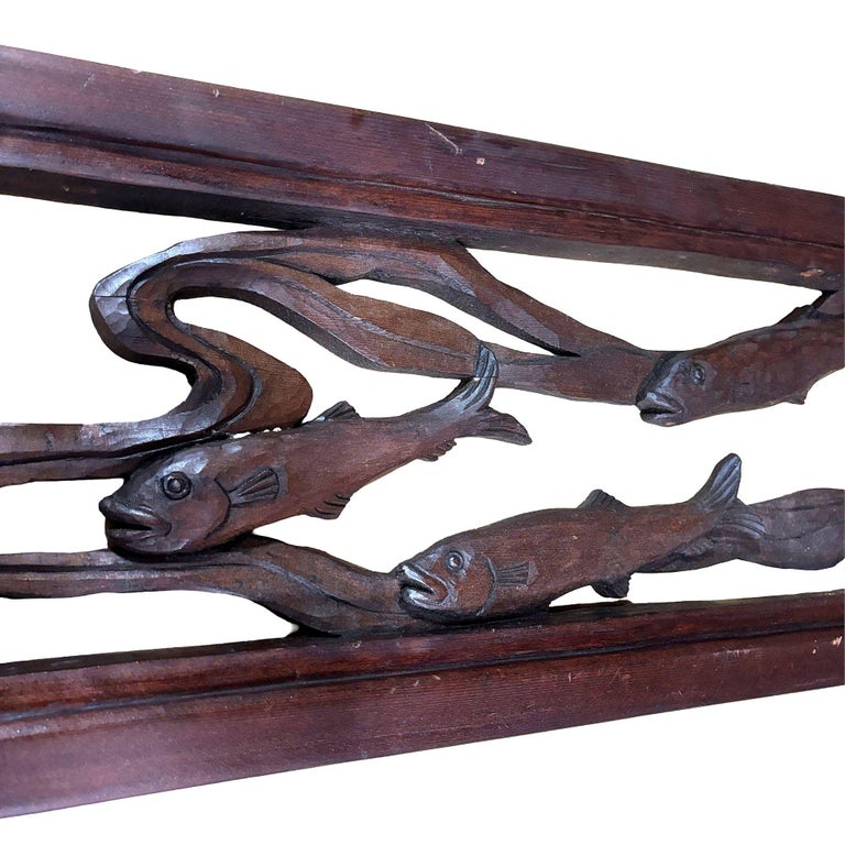 Asian Style Koi Fish Wall Hanging Cherry Wood Sculpture, Signed