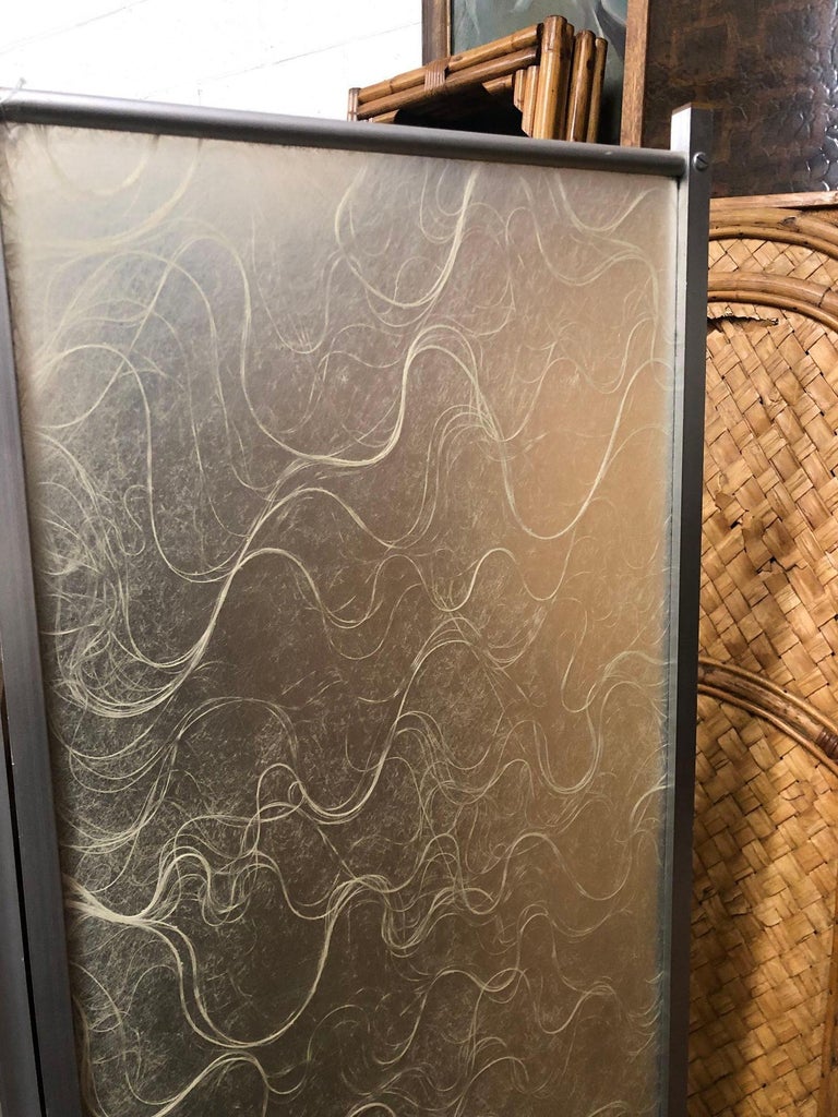Modernist Brushed Aluminum & Spun Fiberglass Folding Screen