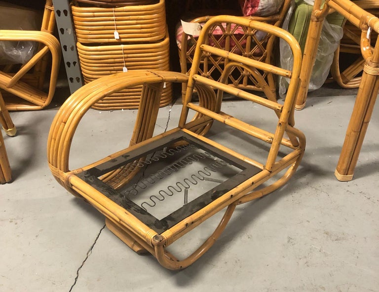 Restored Rattan Five-Strand Reverse 3/4 Pretzel Single Arm Lounge Chair