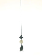 70s Boho Hand-Carved Tremolite Jade Pendant Necklace with Silk Knot & Tassel