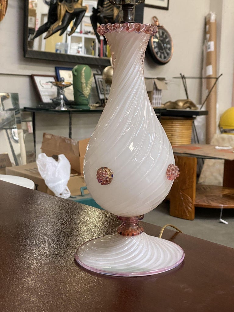 Pink Twist Barovier Murano Art Glass Table Lamp