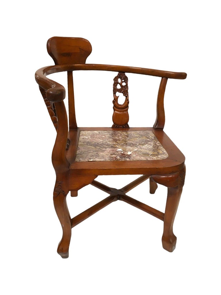 Rosewood Horseshoe Chair with Marble Seat by James Mont, Pair
