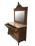 Louis XVI Solid Oak Dressing Vanity Table with Mirror and Marble Top