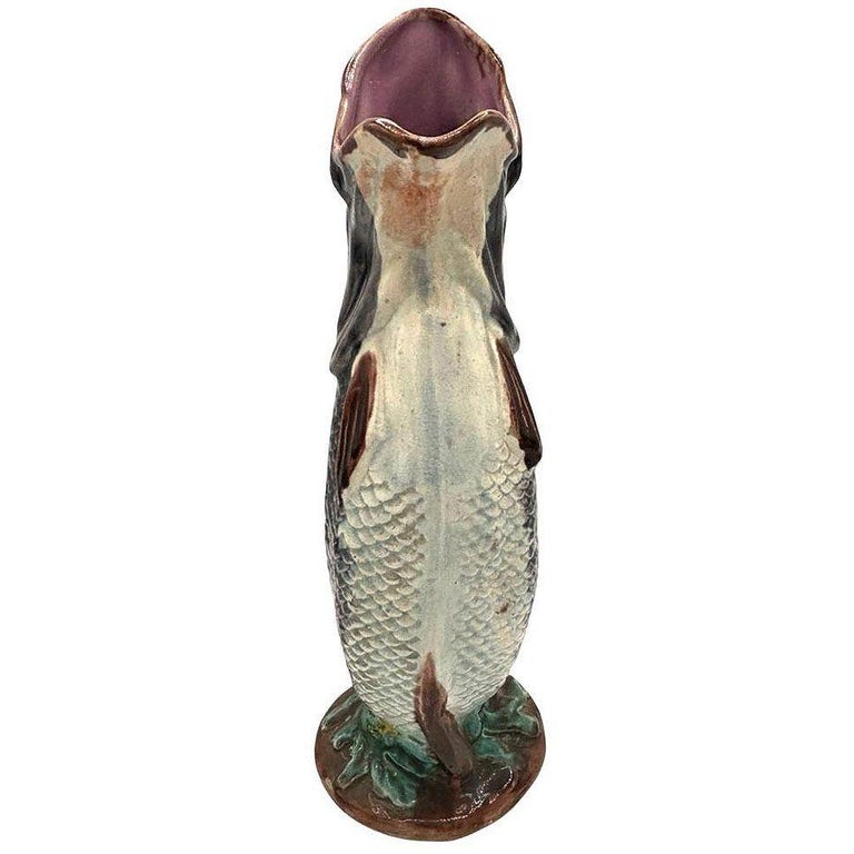 Victorian Hand Painted Majolica Gurgle Fish Ceramic Pitcher